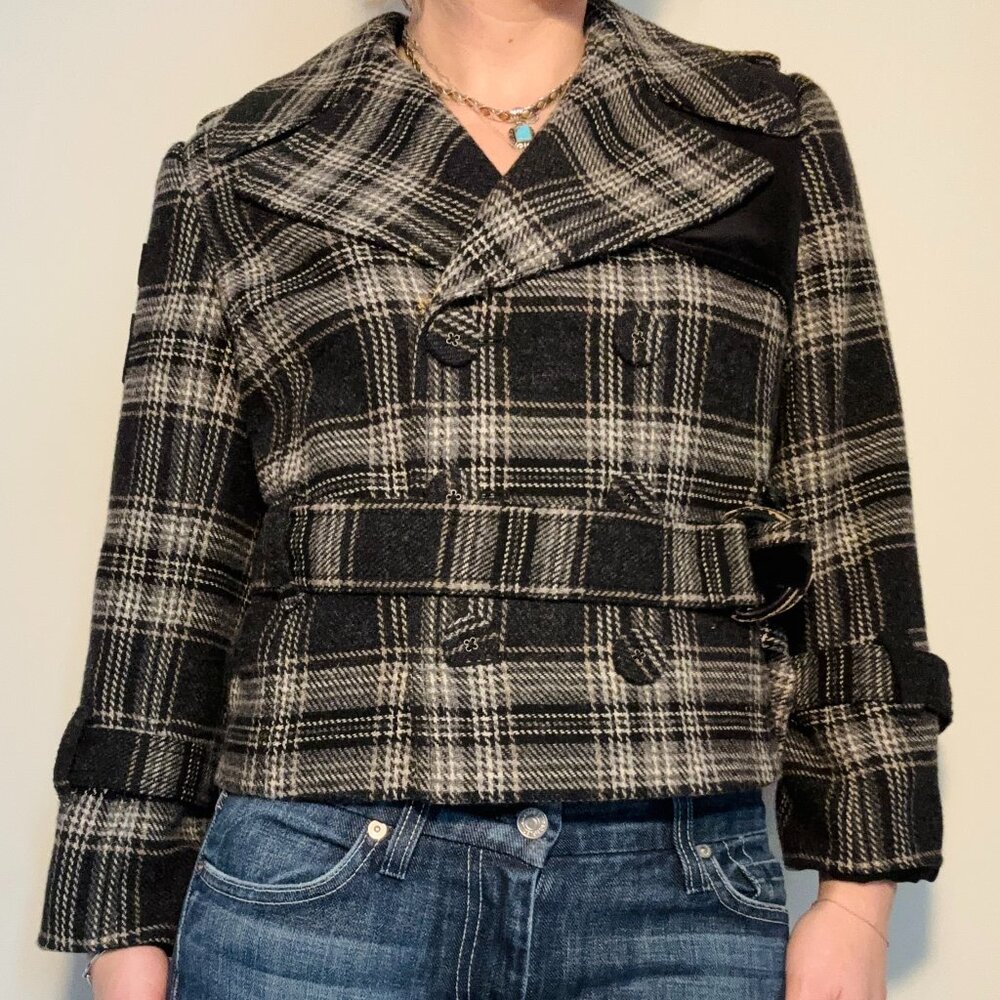 Juicy Couture Y2K Wool Plaid Peacoat